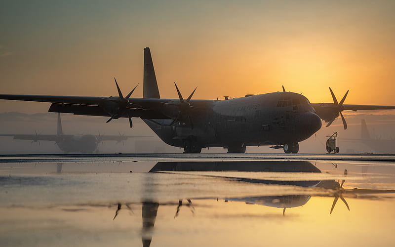 Lockheed C-130 Hercules, American military transport aircraft, C-130J Super Hercules, US Air Force, military aircraft at the airfield, USA, NATO, HD wallpaper