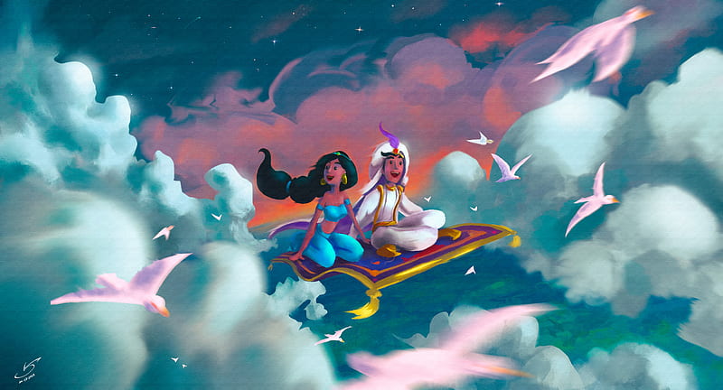 Aladdin And Jasmine Art, aladdin, jasmine, artist, artwork, digital-art, HD wallpaper