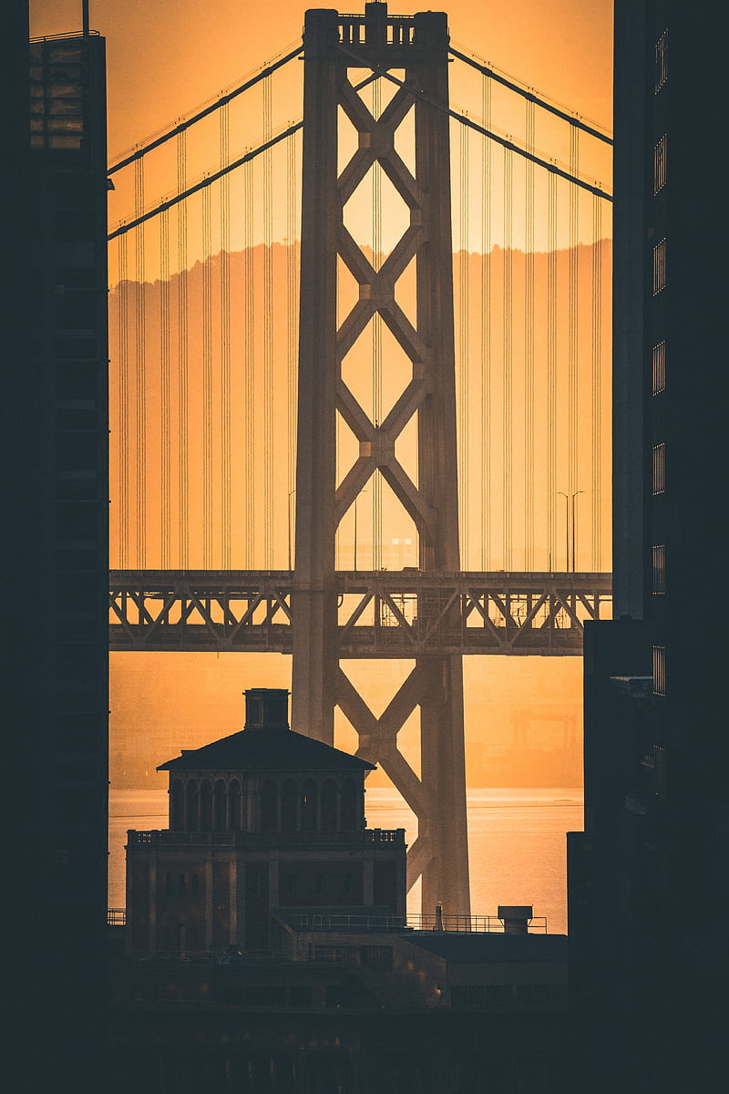 bridge, buildings, architecture, dark, dusk, HD phone wallpaper