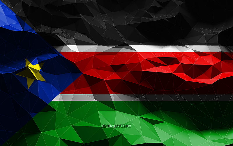 South Sudanese flag, low poly art, African countries, national symbols, Flag of South Sudan, 3D flags, South Sudan, Africa, South Sudan 3D flag, South Sudan flag, HD wallpaper