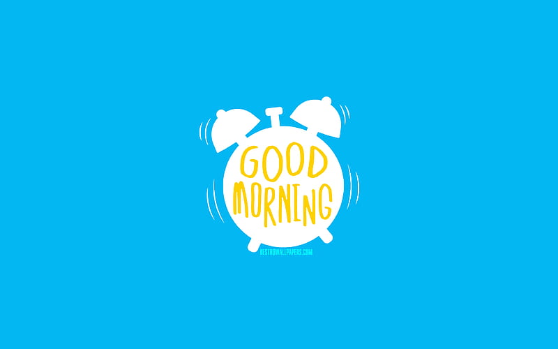 Good Morning minimal, blue backgrounds, creative, good morning with, alarm clock, good morning concepts, HD wallpaper