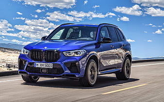 BMW X5 M Competition, 2020, exterior, front view, new blue X5, luxury blue SUV, German cars, BMW, HD wallpaper