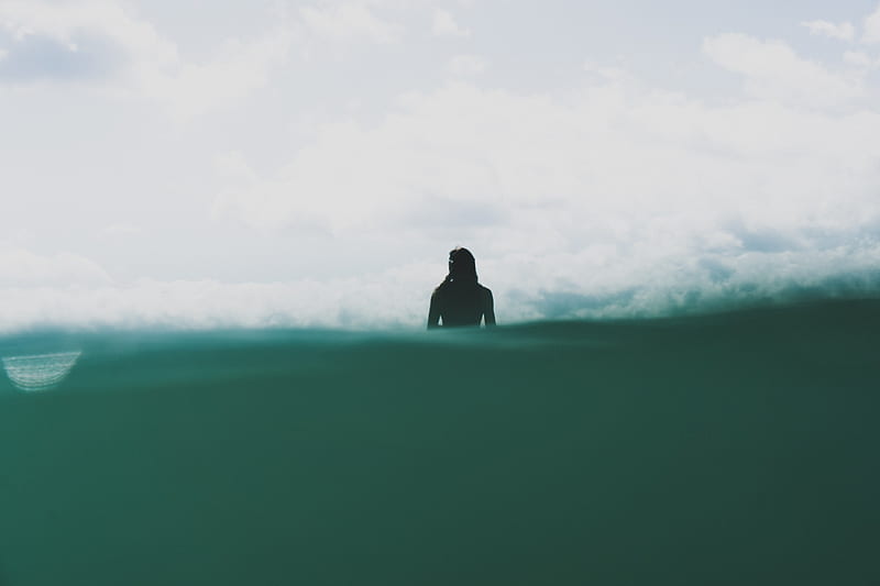 silhouette, water, alone, sea, HD wallpaper