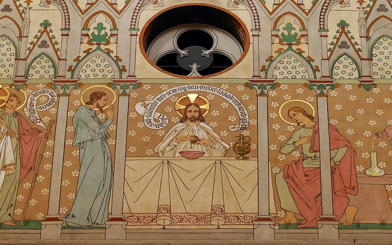Jesus in Emmaus, fresco, Emmaus, Jesus, Sweden, disciples, church, HD wallpaper
