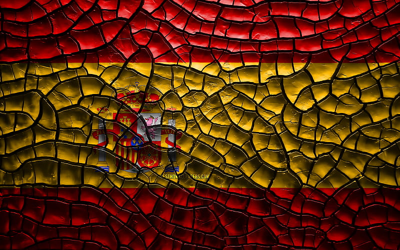 Flag of Spain cracked soil, Europe, Spanish flag, 3D art, Spain, European countries, national symbols, Spain 3D flag, HD wallpaper