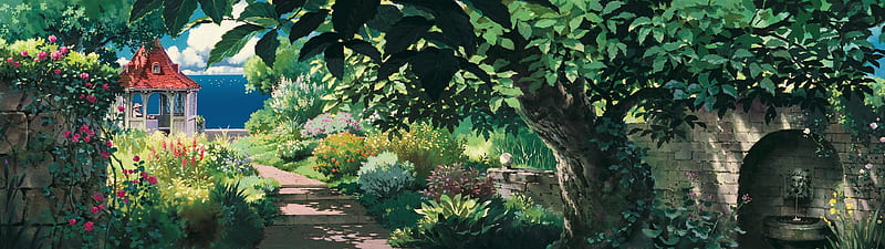 anime landscape, trees, artwork, scenic, green, foliage, path, Anime, HD wallpaper