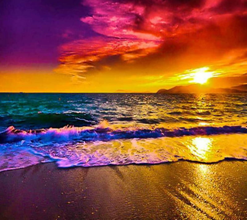 beach, coast, rainbow, sunrise, sunset, HD wallpaper