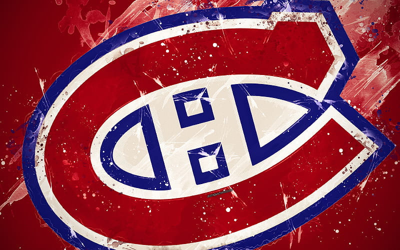 Montreal Canadiens grunge art, Canadian hockey club, logo, purple background, creative art, emblem, NHL, Quebec, Montreal, Canada, USA, hockey, Eastern Conference, National Hockey League, paint art, HD wallpaper