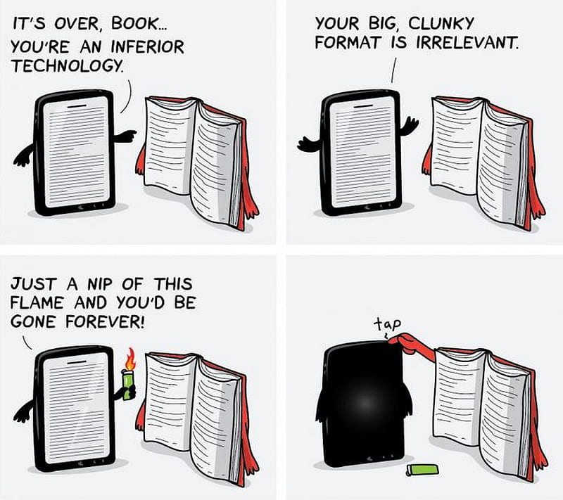 Books Vs Tab, book, conversation, funny, old, technology, HD wallpaper