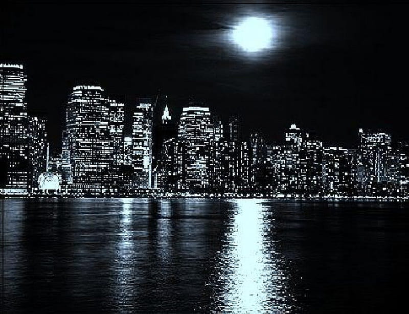 Night lights, architecture, moon, cityscape, dark, buildings, lights, night, HD wallpaper