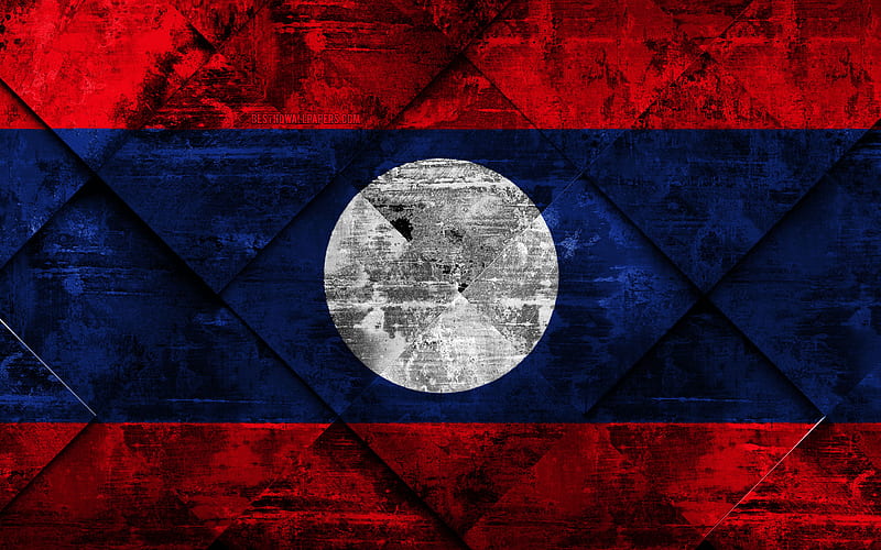 Flag of Laos grunge art, rhombus grunge texture, Laos flag, Asia, national symbols, Laos, creative art, HD wallpaper