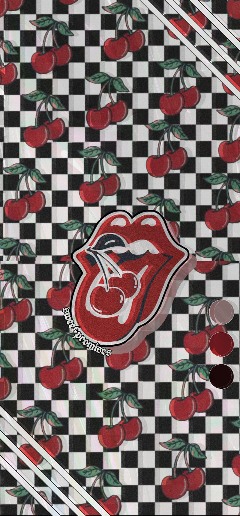 Cherry Tongue , aesthetic, checkered, designs, grunge, mouth, new, rolling stones, HD phone wallpaper