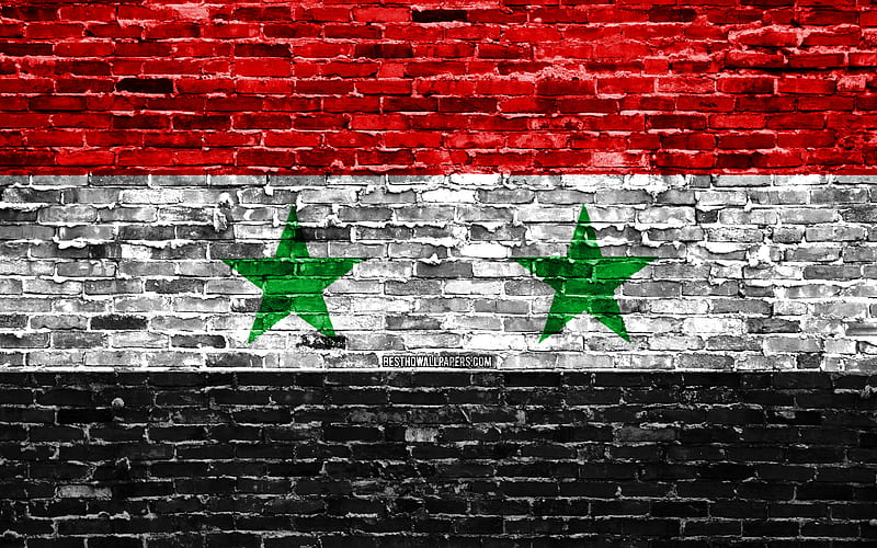 Syrian flag, bricks texture, Asia, national symbols, Flag of Syria, brickwall, Syria 3D flag, Asian countries, Syria, HD wallpaper