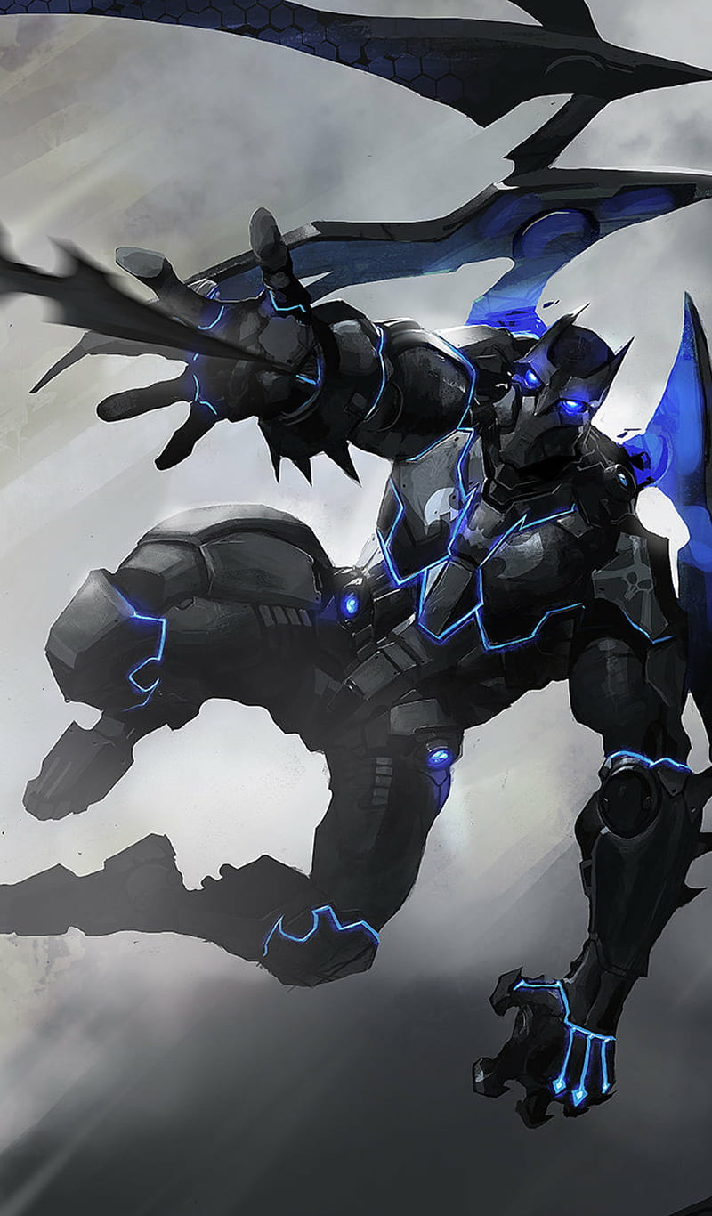Batman Mech, armor, black, blue, knight, last, suit, HD phone wallpaper