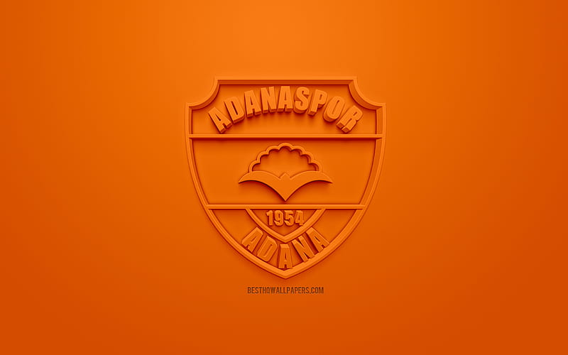 Adanaspor, creative 3D logo, orange background, 3d emblem, Turkish Football club, 1 Lig, Adana, Turkey, TFF First League, 3d art, football, 3d logo, HD wallpaper