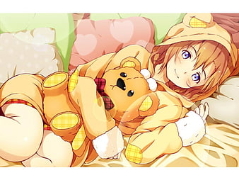 anime girl holding teddy bear