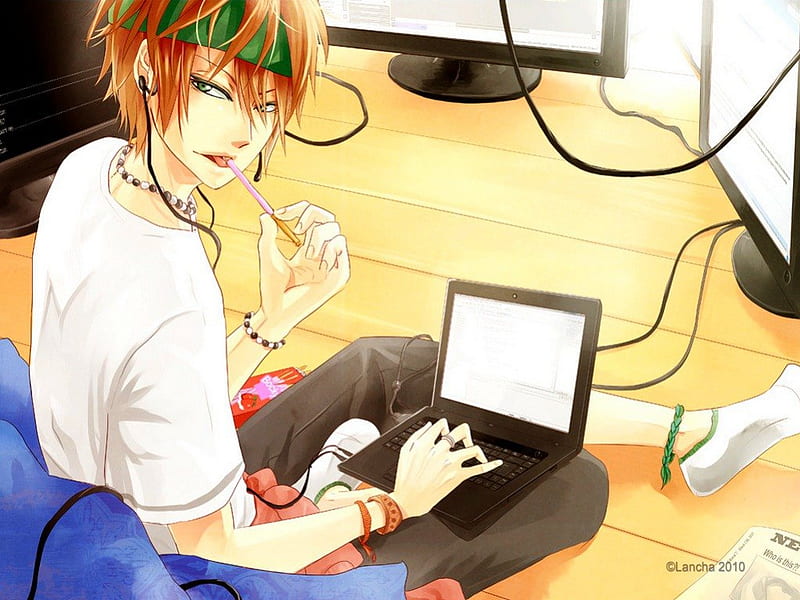 Download Cute Anime Boy Green Eyes Wallpaper