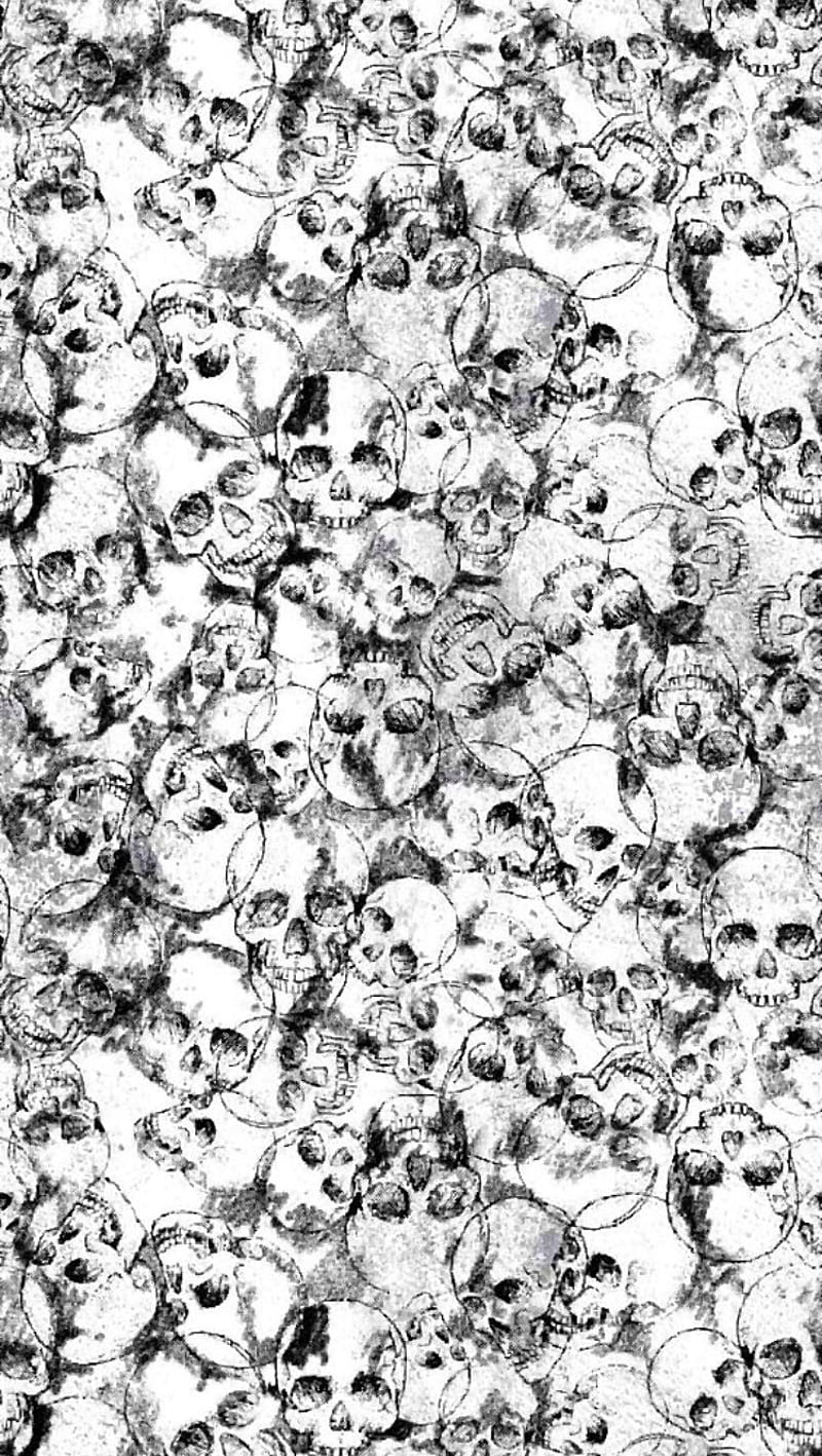 Skulls, black, cool, dead, death, draw, drawing, sketch, skull, white, HD phone wallpaper