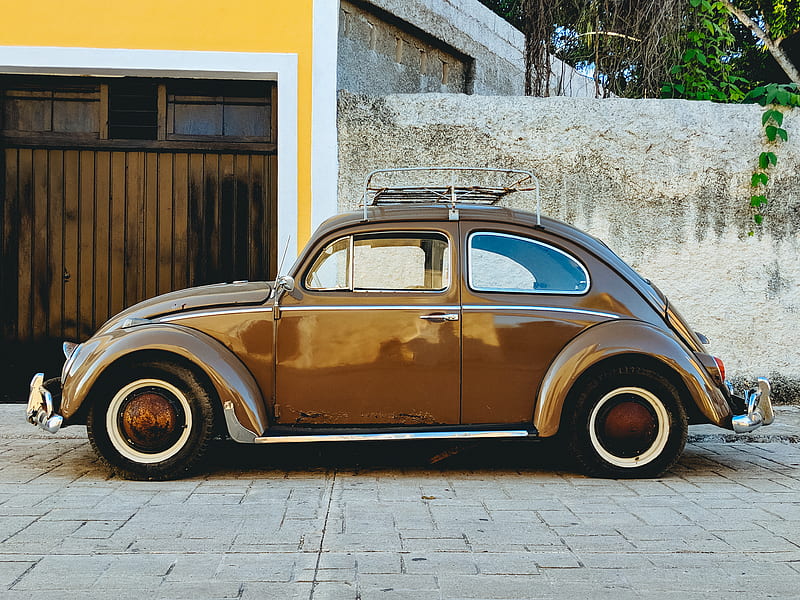 parked brown Volkswagen beetle, HD wallpaper