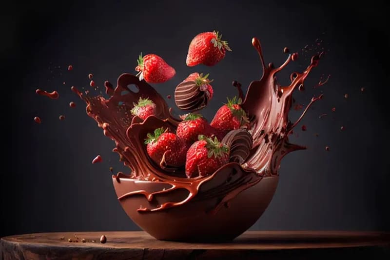 Chocolate bowl, Sweet, Dropping, Strawberries, Dipping, HD wallpaper