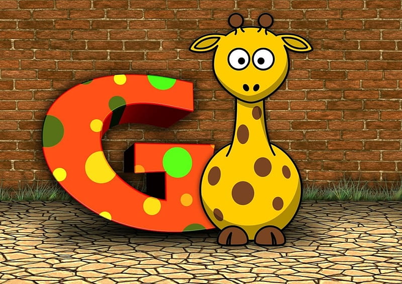G - Giraffe, cute, G, Giraffe, cartoon, animal, HD wallpaper