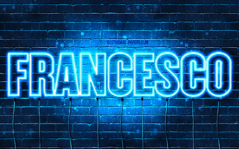 Francesco with names, Francesco name, blue neon lights, Happy Birtay Francesco, popular italian male names, with Francesco name, HD wallpaper