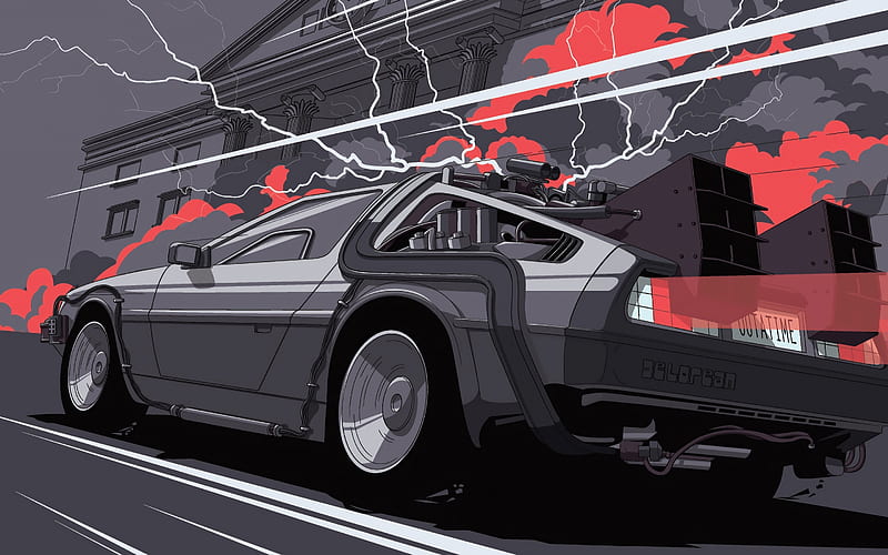 DeLorean time machine, back to the future, DeLorean, art, drawn car, DMC DeLorean, HD wallpaper