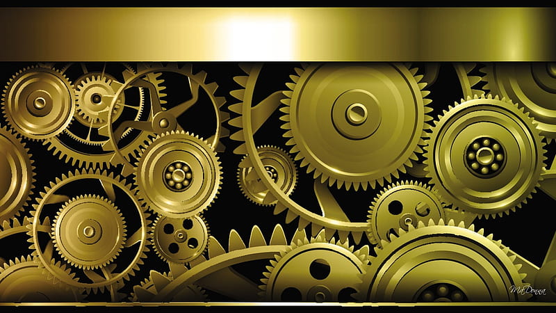 Steampunk Gold, gold, cult, steampunk, gears, industrial, science fiction, steam, tools, HD wallpaper
