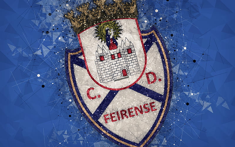 CD Feirense geometric art, logo, Portuguese football club, emblem, blue background, Primeira Liga, Feira, Portugal, football, creative art, Clube Desportivo Feirense, HD wallpaper