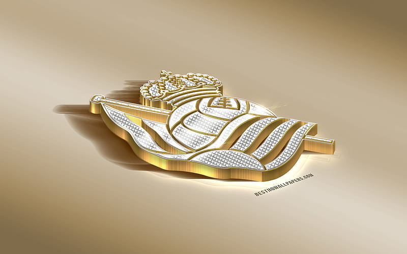 Real Sociedad, Spanish football club, golden silver logo, San Sebastian, Spain, La Liga, 3d golden emblem, creative 3d art, football, LaLiga, HD wallpaper
