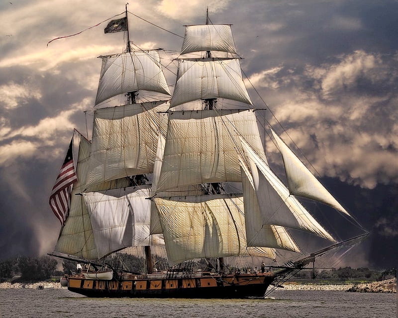 Full Sail, water, ship, sail, old, HD wallpaper