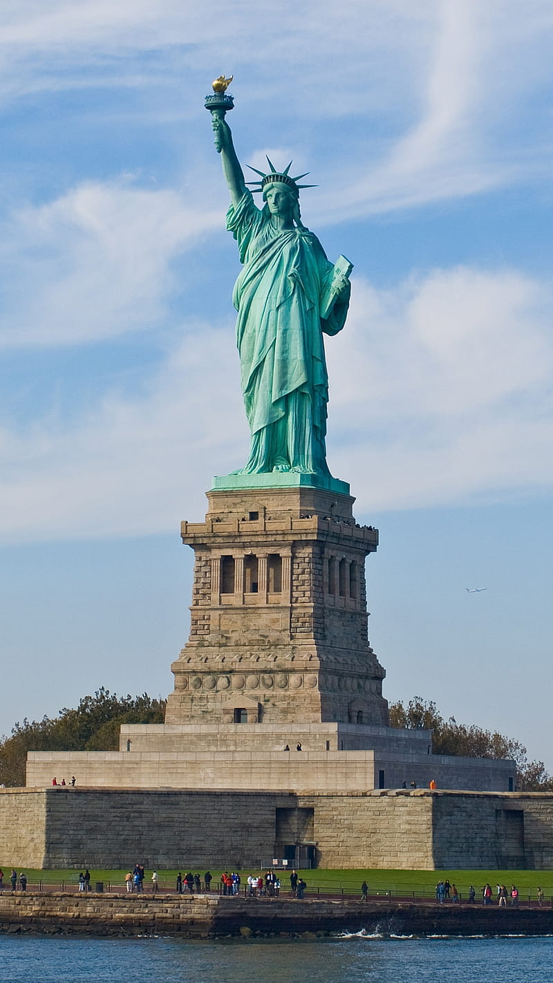 Statue of Liberty, blue sky, daylight, island, HD phone wallpaper