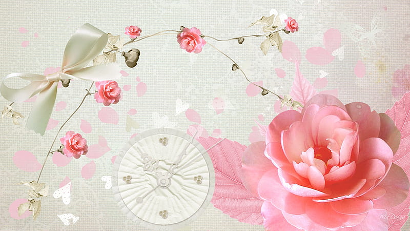 Time Out Rose, rose, summer, flowers, clock, firefox persona, petals, roses, pink, HD wallpaper