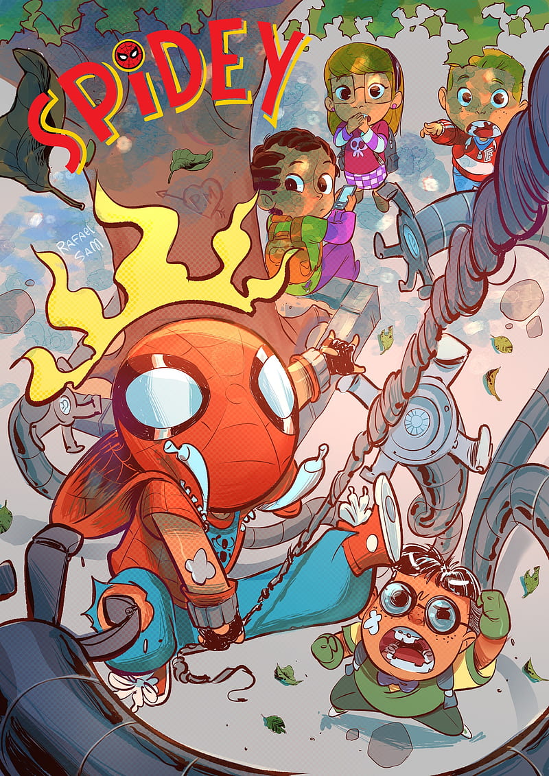 Rafael Sam, illustration, Marvel Comics, Spider-Man, Dr. Octopus, HD phone wallpaper