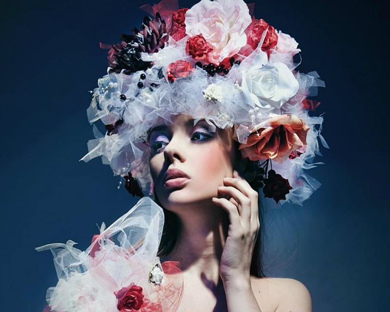 Fashion Model, flowers, woman, fashion, style, HD wallpaper