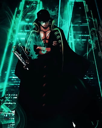 Zoro Neon, black, simple, one piece, anime, HD phone wallpaper