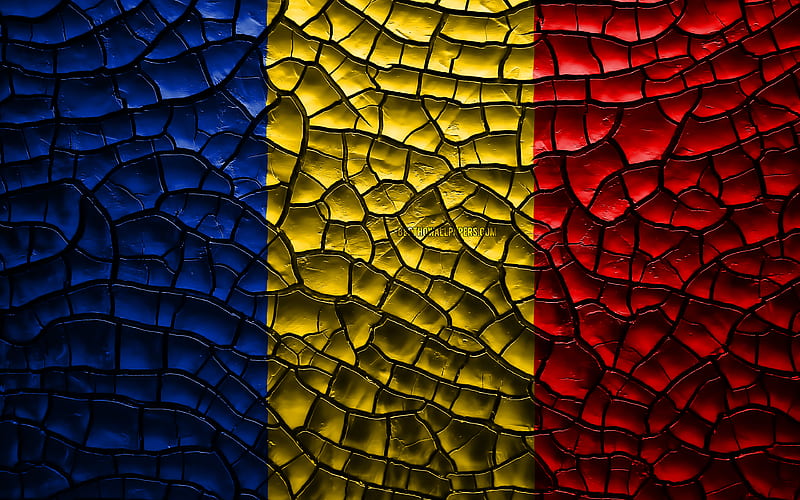 Flag of Romania cracked soil, Europe, Romanian flag, 3D art, Romania, European countries, national symbols, Romania 3D flag, HD wallpaper