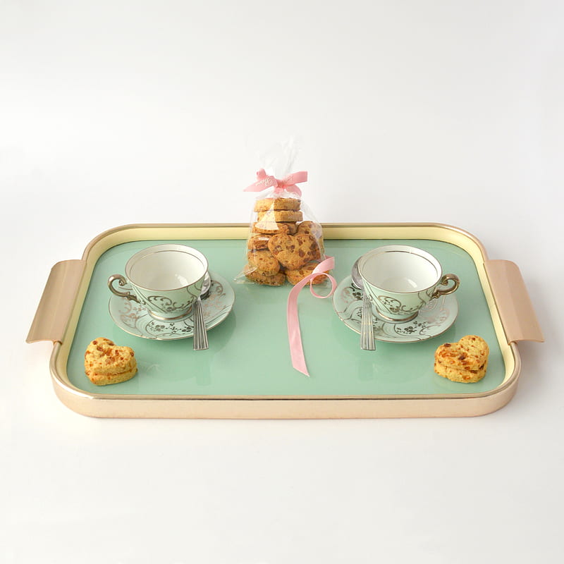 rectangular beige and green tea set and packed cookies, HD phone wallpaper