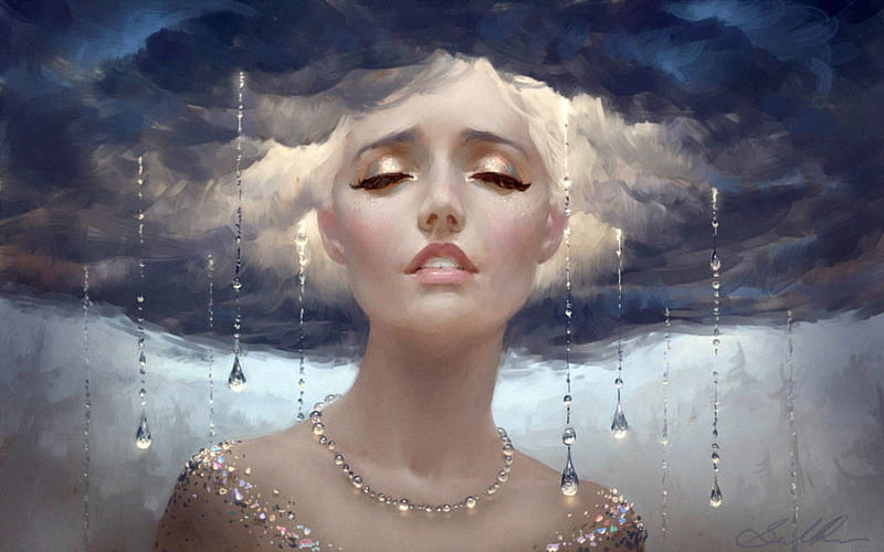 Thunder Rain, Woman, rain, Clouds, Thunder, Jewelry, HD wallpaper