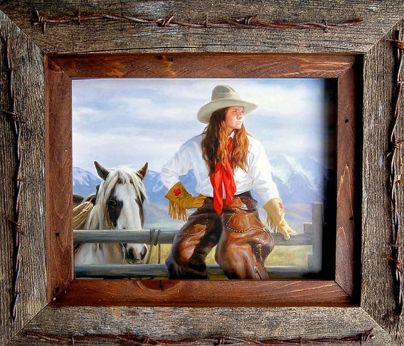 Old West Frame female, models, hats, fun, women, horses, brunettes, cowgirls, girls, fashion, western, style, HD wallpaper
