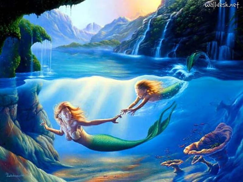 My Life Line Of Her Love, daughter, love, mermaids, mermaid, mother, her flesh, HD wallpaper
