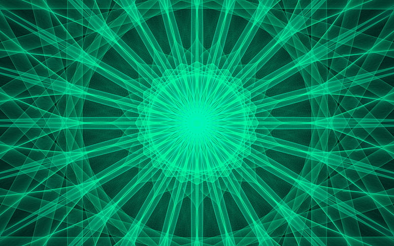 Green Kaleidoscope background, green abstract background, circular abstraction, Kaleidoscope, green pattern background, HD wallpaper