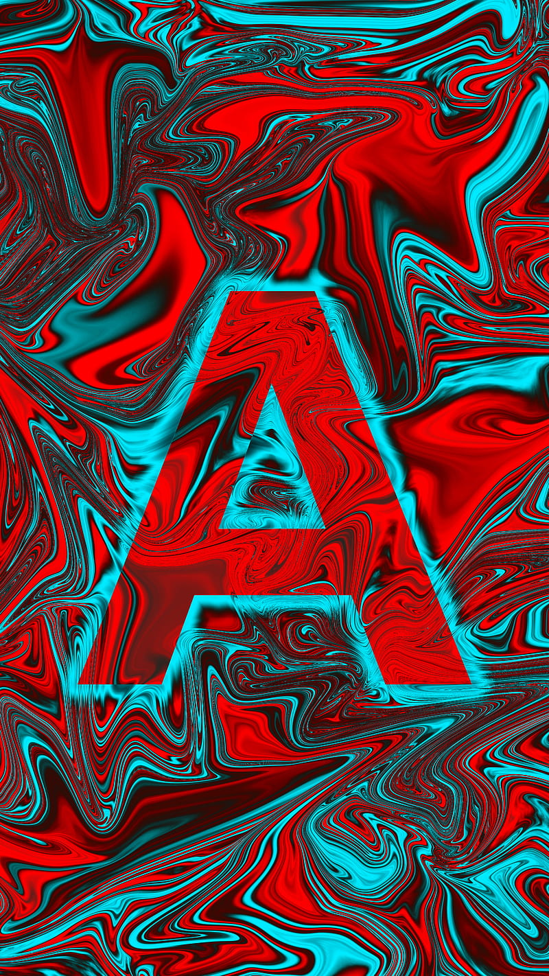 Letter A red liquid, abstract, black, blue, cream, flow, letter A, oil, HD phone wallpaper