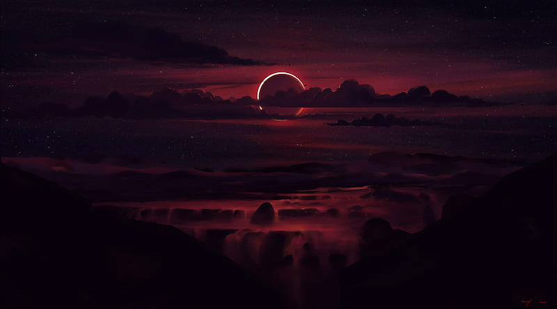 Eclipse Art Ultra, Artistic, Fantasy, dark, Stars, Clouds, Eclipse, sunless, HD wallpaper