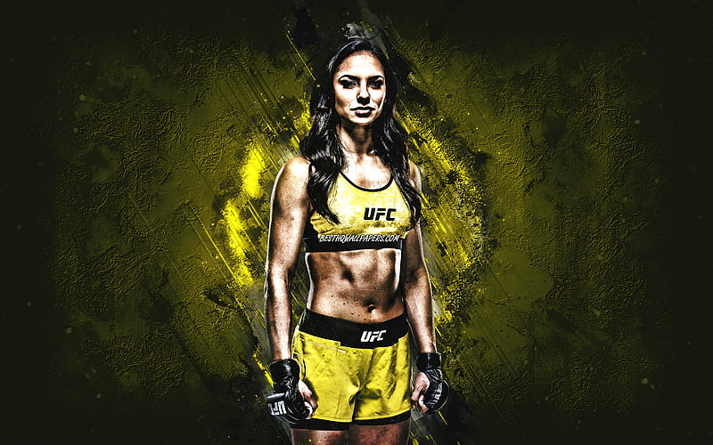 Ariane Lipski, Brazilian fighter, UFC, portrait, yellow stone background, Ultimate Fighting Championship, HD wallpaper