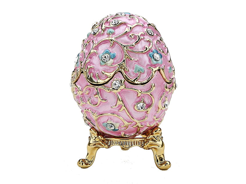 Happy Easter!, egg, faberge, easter, white, pink, blue, card, HD wallpaper