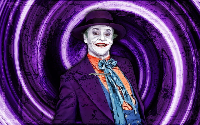Joker, violet grunge background, supervillain, vortex, artwork, Joker, HD wallpaper