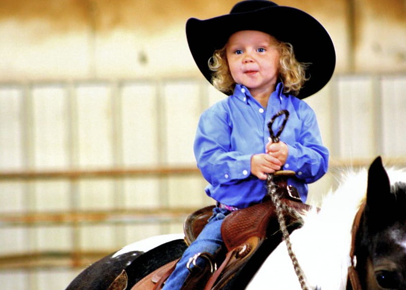 Cowgirl Beginner, female, westerns, hats, children, fun, horses, cowgirs, girls, fashion, style, HD wallpaper