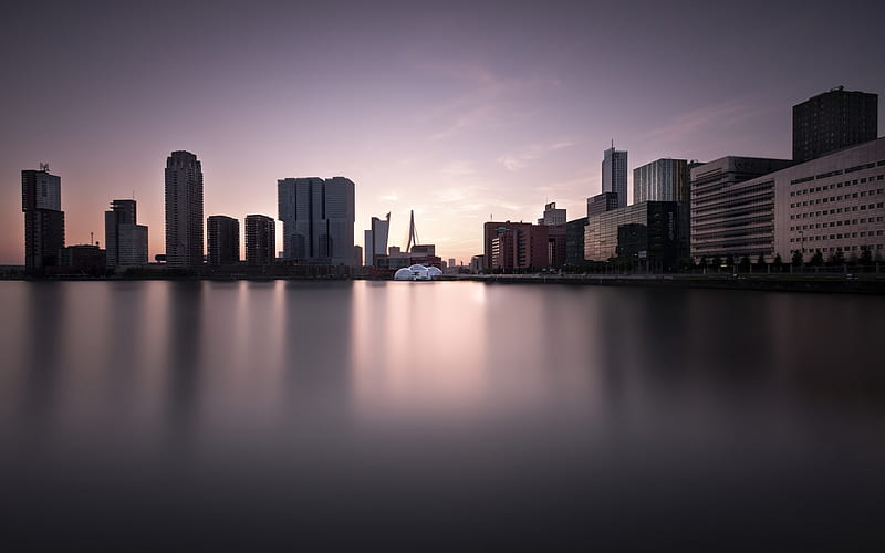 Rotterdam, early morning, sunrise, cityscape, panorama, Netherlands, HD wallpaper