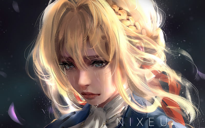 violet evergarden, blonde, crying, tears, sadness, looking down, Anime, HD wallpaper